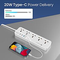 Portronics Power Plate 22 – 5 Sockets, 4 USB Ports, 20W PD Fast Charging, 3m Long Cord, Surge Protection, Compact Design, Ideal for Home/Office, Overload Protection, Easy to Use.