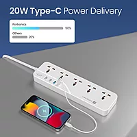 Portronics Power Plate 22 – 5 Sockets, 4 USB Ports, 20W PD Fast Charging, 3m Long Cord, Surge Protection, Compact Design, Ideal for Home/Office, Overload Protection, Easy to Use.
