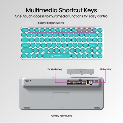 Portronics Bubble 2.0 Wireless Keyboard with Bluetooth + 2.4 GHz Receiver, Connect 3 Devices, Compact TKL Size, 10m Working Range, Function Shortcut Keys, for Laptop, PC, Smartphone, Tablet Portronics Bubble 2.0 Wireless Keyboard with Bluetooth + 2.4 GHz Receiver, Connect 3 Devices, Compact TKL Size, 10m Working Range, Function Shortcut Keys, for Laptop, PC, Smartphone, Tablet