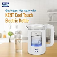 KENT Cool Touch Glass Kettle| 1500W | 1.8L Capacity | 360° Rotating Base | Overheating and Dry Boiling Protection | White