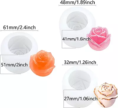 Silicon Mold Candle Set of 3 Roses Flower
