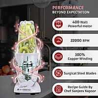 Wonderchef Nutri-blend Mixer, Grinder & Blender 400W 22000 RPM 2 unbreakable jars  White