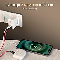 Portronics Adapto 35B 35W Dual Port Wall Charger Type-C PD & USB Fast Charging White