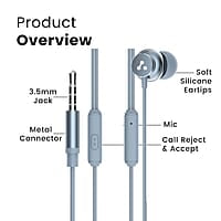 Ambrane Stringz 38 Wired Earphones with Mic, Powerful HD Sound with High Bass, Tangle Free Cable, Comfort in-Ear Fit, 3.5mm