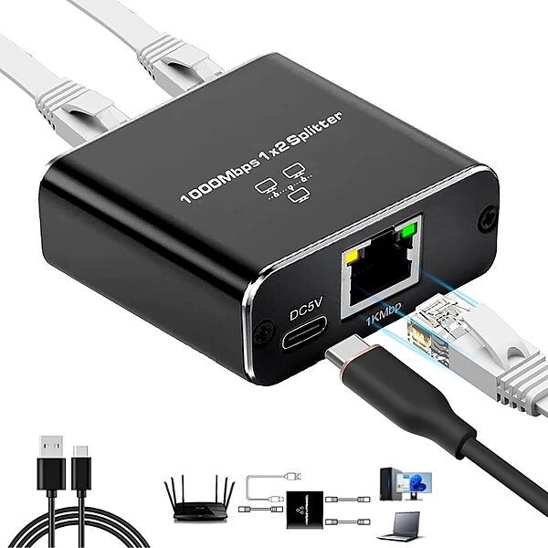 uPort 1x2 LAN Splitter – Gigabit 1000Mbps, allows you to connect two devices to a single Ethernet port, ensuring high-speed internet access for both. Compact design, easy to use, reliable performance.