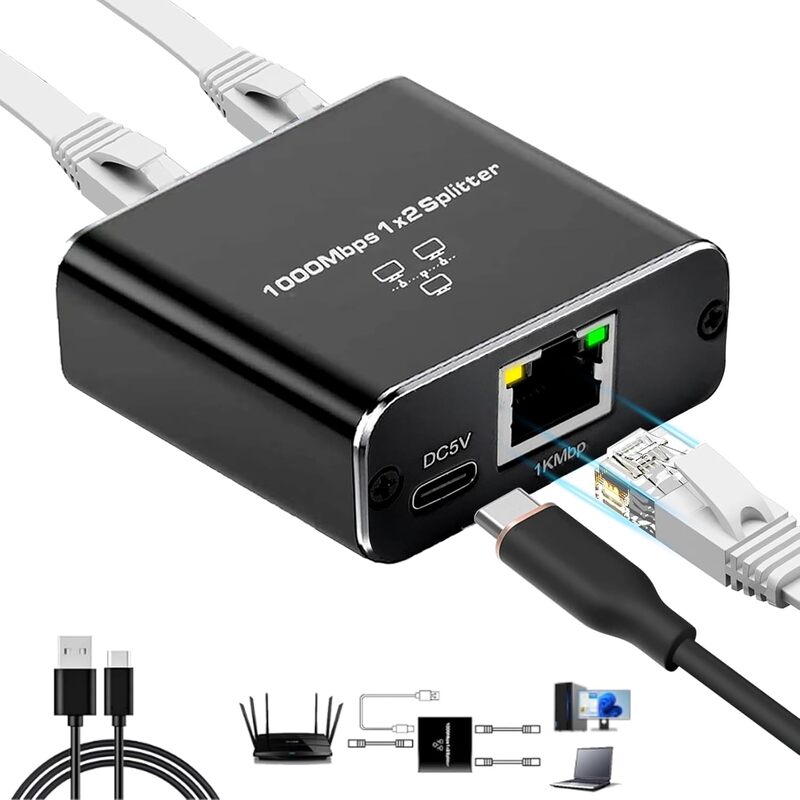 uPort 1x2 LAN Splitter – Gigabit 1000Mbps, allows you to connect two devices to a single Ethernet port, ensuring high-speed internet access for both. Compact design, easy to use, reliable performance.