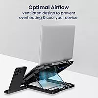 Portronics My Buddy AIR 2 Laptop Stand – Multi-Level | Dual Cooling Fans | Mobile Holder | Black