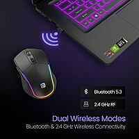 Portronics Toad One Black – Dual Mode RGB Mouse features wireless and wired connectivity, customizable RGB lighting, ergonomic design, and high precision for gamers and professionals alike.