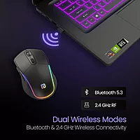 Portronics Toad One Black – Dual Mode RGB Mouse features wireless and wired connectivity, customizable RGB lighting, ergonomic design, and high precision for gamers and professionals alike.