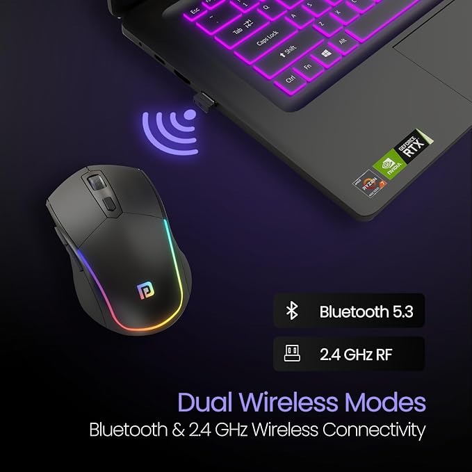 Portronics Toad One Wireless 2.4GHz & Bluetooth Connectivity Optical Mouse with 7 Colors RGB Lights, Rechargeable Battery Portronics Toad One Wireless 2.4GHz & Bluetooth Connectivity Optical Mouse with 7 Colors RGB Lights, Rechargeable Battery