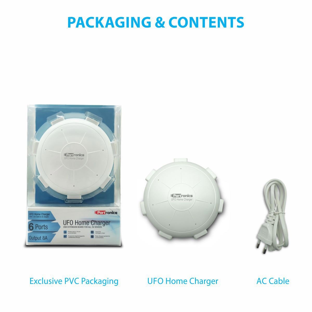 Portronics UFO Charger – 6-Port USB Charging Station (8A) | Fast Multi-Device Charging | Compact & Portable | Ideal for Home & Office