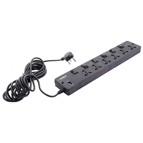 Frontech FT-3515 with 4 universal sockets, 5 m cable, LED indicator & surge protection. Long cable ideal for home or office use.