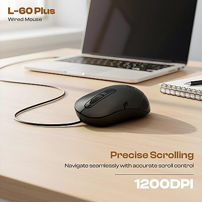 Lapcare L-60 Plus Optical Mouse – 1000 DPI | Ergonomic Design | USB Interface | Plug & Play | PC & Laptop Mouse