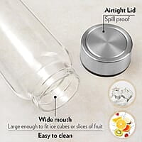 Borosil Crysto Wide Mouth Glass Water Bottle with Stainless Steel Lid | 750ml, Borosilicate Glass, Leakproof, Easy to Carry, Fridge & Dishwasher Safe | Can Use For, Lassi, Juice, Smoothies (3 Pc Set)
