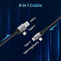 Portronics Konnect 4-in-1 Cable – Fast Charge, Black. Versatile charging solution with multiple connectors for various devices. Durable design ensures longevity and efficient power delivery.