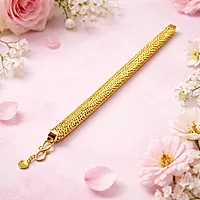 Impon Gold Plated Flat Wheat Chain Bracelet for Men & Women | Thick Flexible Design Gold Finish Hand Chain | Premium Daily Wear Jewelry
