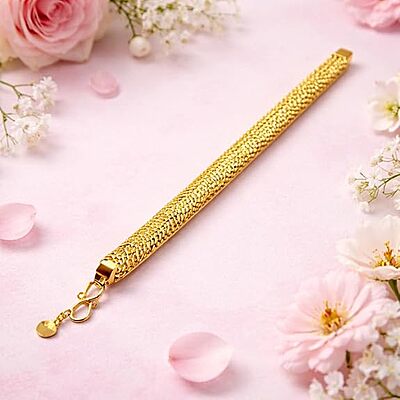 Impon Gold Plated Flat Wheat Chain Bracelet for Men & Women | Thick Flexible Design Gold Finish Hand Chain | Premium Daily Wear Jewelry