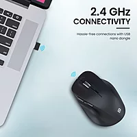 Portronics Toad 24: Wireless Mouse featuring 1611 DPI for precise tracking, USB connectivity for easy plug-and-play, ergonomic design for comfort, and a sleek finish for modern aesthetics.