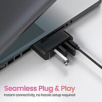 Portronics MPort Spin Black – 4-in-1 USB Hub, Type-C. Compact design, 4 ports for seamless connectivity. Ideal for laptops and devices. Fast data transfer and charging capabilities.