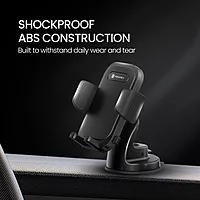 Portronics Clamp M4 – Car Phone Holder, 360° rotation for optimal viewing, sturdy grip, sleek black design, easy installation, compatible with most smartphones, perfect for hands-free navigation.