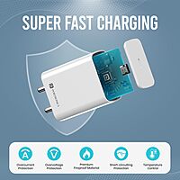 Portronics Adapto 25 Pro 25W Type-C PD Fast Charger with Cable PPS Protection