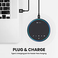 Portronics Talk One Noise Cancellation Conference Speaker – 5M Microphone Coverage | 360° Voice Pickup | Zoom, Skype, Meet, Webinar | Conference Calls | Black