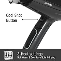 Havells 1600W Unisex Foldable Hair Dryer 2 Heat Settings With Cool Shot (Hot/Warm) Effortless Hair Styling