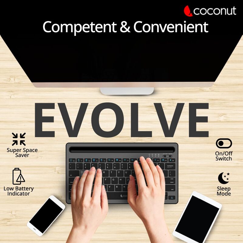 Coconut WK20 Evolve Wireless Keyboard (Compatible with PC, Mac, Laptop & Tablet, 1 Year Warranty)