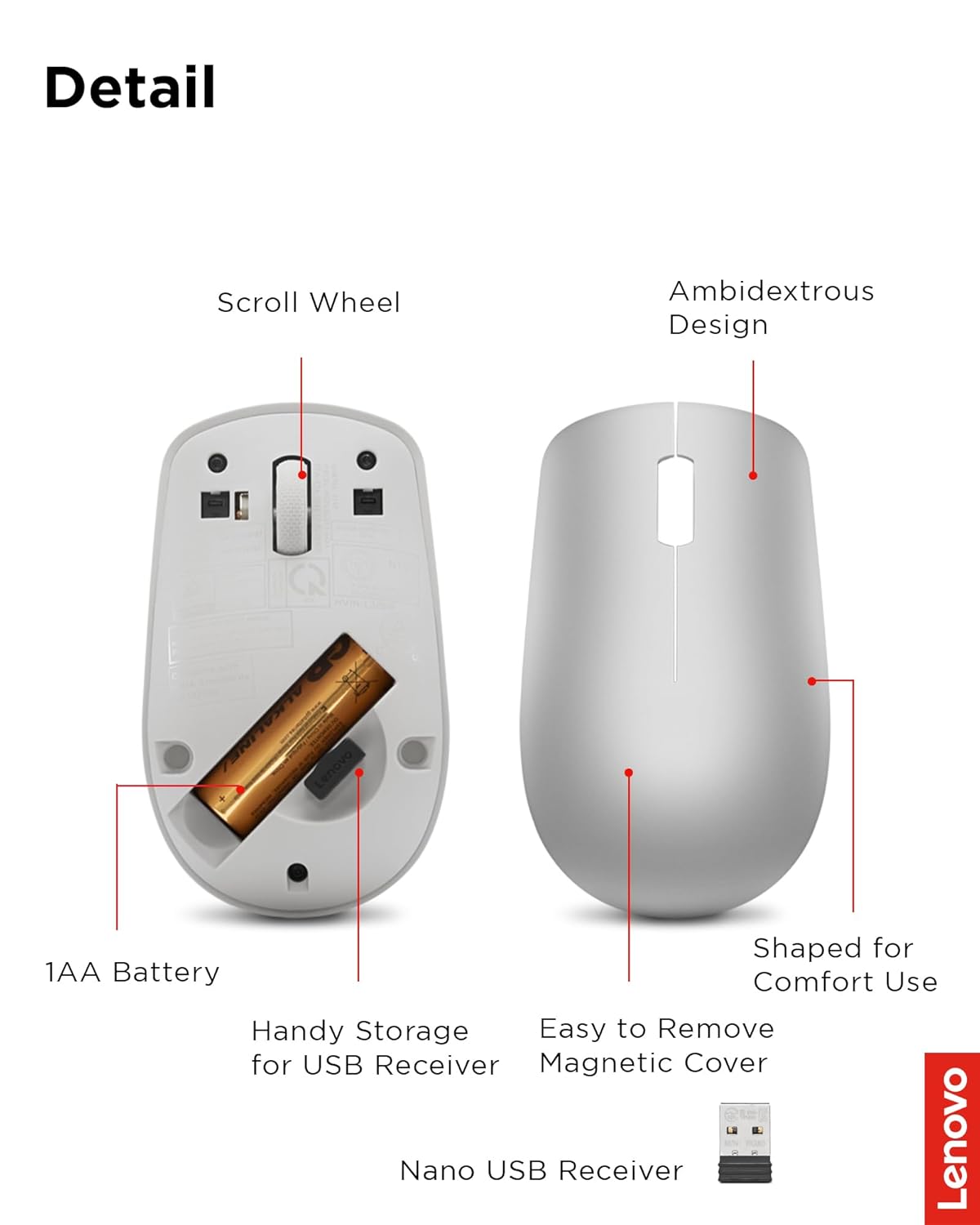 Open Box Lenovo 530 Wireless Optical Mouse Silver
