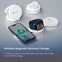 Portronics ChargeMate Trio 15W 3-in-1 Wireless Charger with 60W Type-C Cable | White