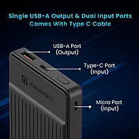 Portronics 2253 Luxcell B 12 10K Power Bank – 10000mAh | 12W Charging | Black