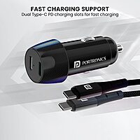 Portronics 40W Dual Type-C Car Charger PD Fast Charging for Cars & Mobile Phones Black