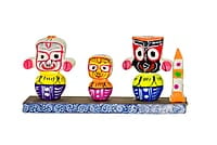 EELIKA Handcrafted Wooden Jagannath Idol Set, Multicolour for home and car dashboard || table top || Dimensions: 12cm x 3cm x 6cm