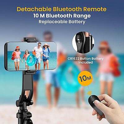 Portronics LumiStick PRO – Quadpod + Stick with Mount for Mobile & Camera | Remote | Black