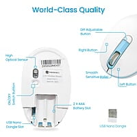 Portronics Toad 11 Wireless Mouse, 2.4 GHz Connectivity with USB Nano Dongle, Adjustable DPI Up To 1600, Ambidextrous for Laptop, MacBook, PC