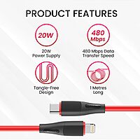 Portronics Silklink – 20W Type-C to Lightning Cable, 1M White. Fast charging and data transfer, durable design, compatible with iPhone and iPad. Perfect for everyday use and travel.