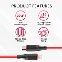 POR 2112 Silklink C-Lightning – 20W USB-C to Lightning Soft Silicon Cable 1M Red 06 Months