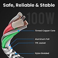 Portronics USB Type-C Braided Cable for Mobile & Laptop – Black. Durable, fast charging, and data transfer. Compatible with various devices. Ideal for everyday use. Length: 1 meter.