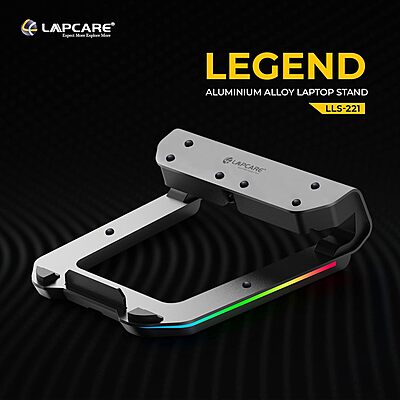Lapcare Legend LLS-221 Aluminium Alloy RGB Laptop Stand – Tabletop Design | Ergonomic Support | Stylish Space Grey Finish