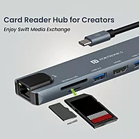 Portronics Mport 8 USB-C Hub/Docking Station (8-in-1) – 4K HDMI, Ethernet, USB Ports, (Grey)