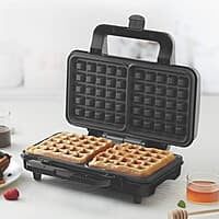 Borosil 1000W Neo Waffle Maker | Non Stick Coating, Square, Anti Skid Rubber Feet, Automatic Temperature Control | 2 Year Warranty, Silver
