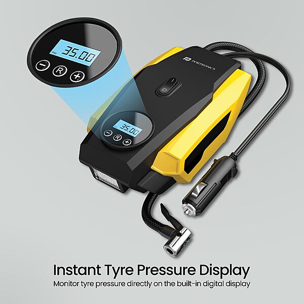 Portronics Vayu Lite – 150 PSI Car Tyre Inflator is a portable, efficient device for quick tyre inflation, ensuring road safety.