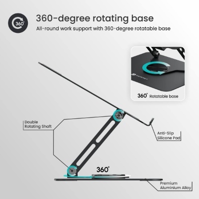 Portronics My Buddy K9 Portable Laptop Stand - Adjustable Elevation Levels - Ventilated Anti-Slip Design - 360-degree Rotating Base Portronics My Buddy K9 Portable Laptop Stand - Adjustable Elevation Levels - Ventilated Anti-Slip Design - 360-degree Rotating Base