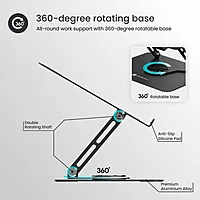 Portronics My Buddy K9 Laptop Stand – Metal Build | Extendable & Rotatable | Black | 1 Year Warranty