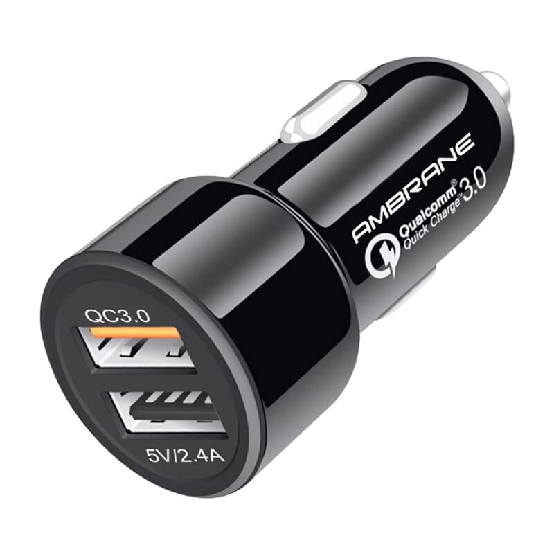 Ambrane 30W Fast Car Charger with Dual Output, Qualcomm Quick Charge 3.0 Compatible with all Cars (ACC11QC