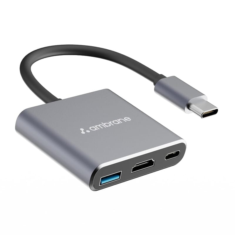 Ambrane 3-in-1 Multiport USB Hub Type C To HDMI Adapter 100W PD Fast Charging Ports upto 5 Gbps High-Speed Data Transfer