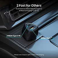 Portronics 51W Dual Output Car Charger 33W Type-C PD + 18W USB Fast Charging Black