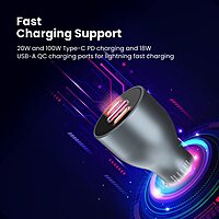 Portronics 120W Car Charger | 3-Port Fast Charging + PD | Charge multiple devices quickly | Compact design | Ideal for road trips | Compatible with various devices | Safe and efficient charging.