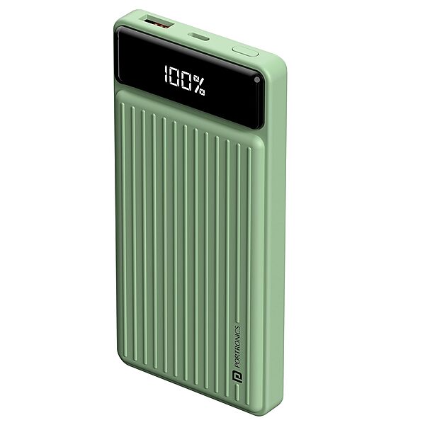 Portronics Luxcell B 10K 10000 mAh 22.5W Fast Charging Power Bank – Ultra Slim | Mach USB-A Output | Type C PD Output | Type C Input | Wake Up Button | Green