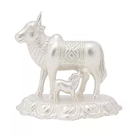 Silver Cow and Calf Idol | Komatha Statue for Pooja & Gifting